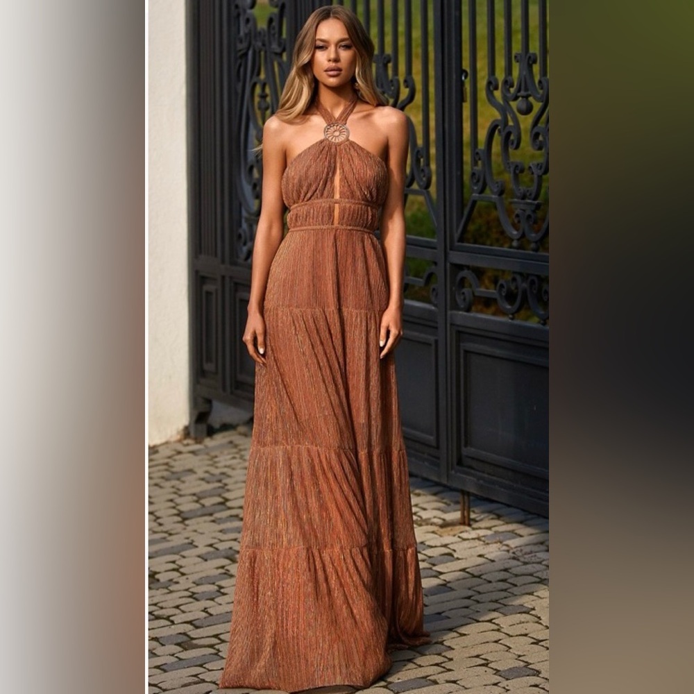 Alamour The Label Rust Brown Halter Maxi Dress